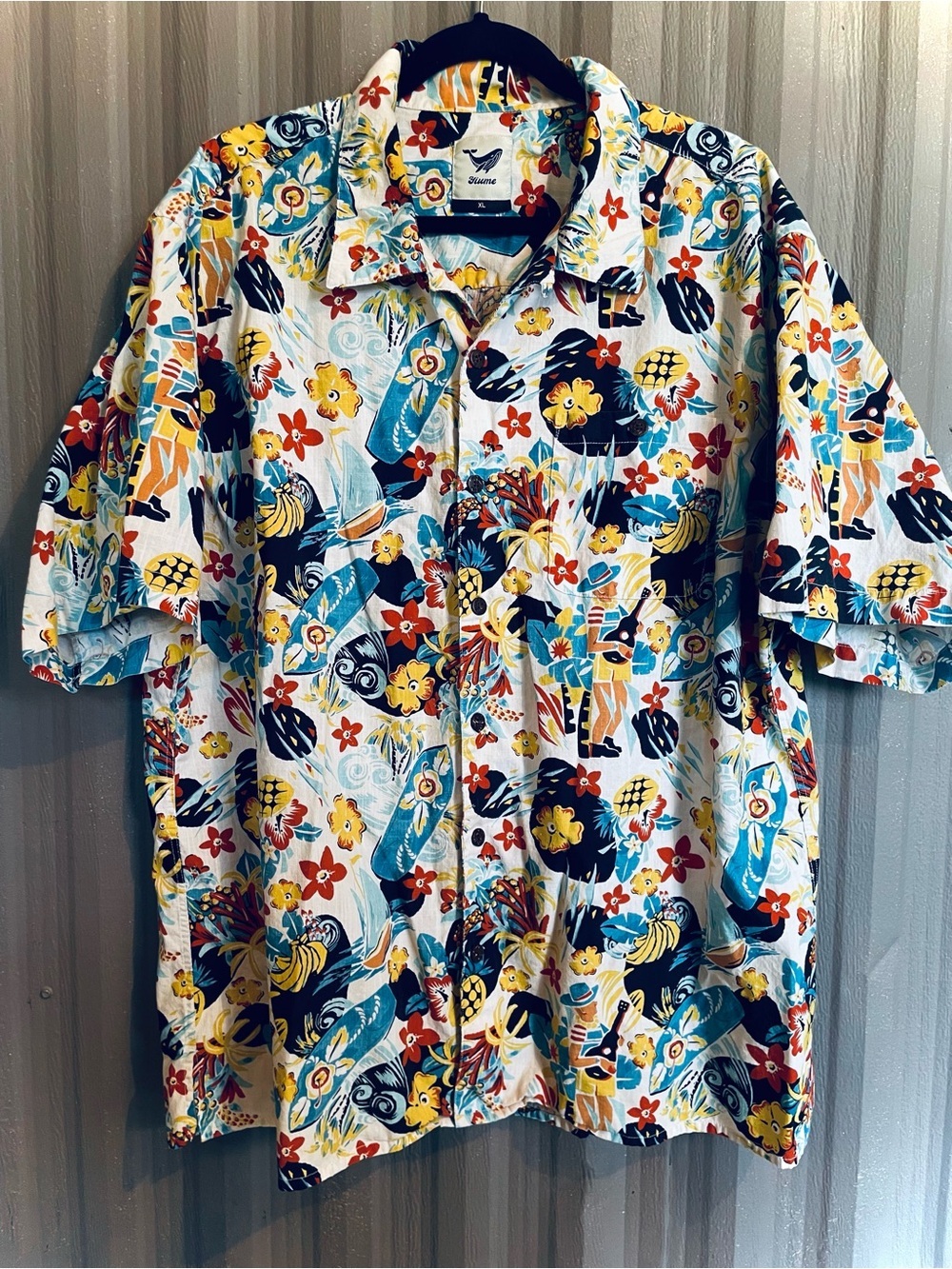 Yiume Blue Floral Sea Turtle Short Sleeve Button Down Aloha Hawaiian Shirt NWT